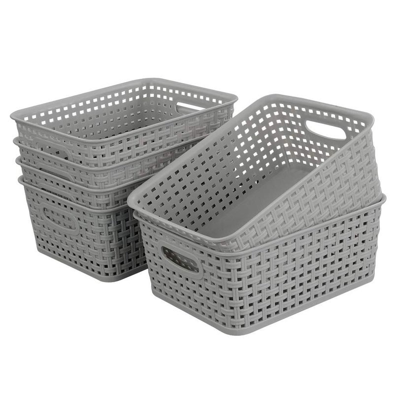 CadineUS 6-pack Grey Woven Plastic Storage Baskets, Organizing Bins - Image 1